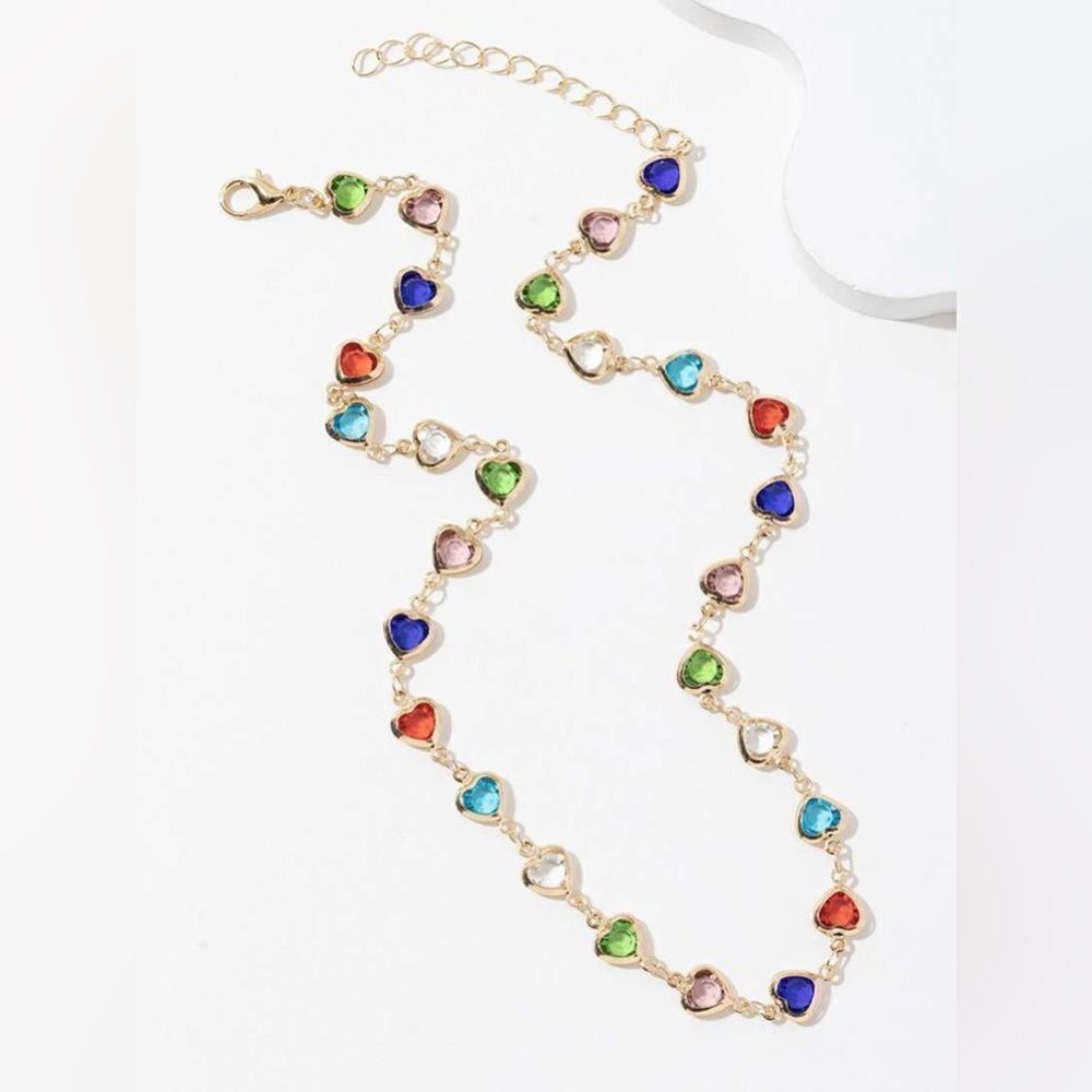 Multicolor Heart Charm Necklace S963